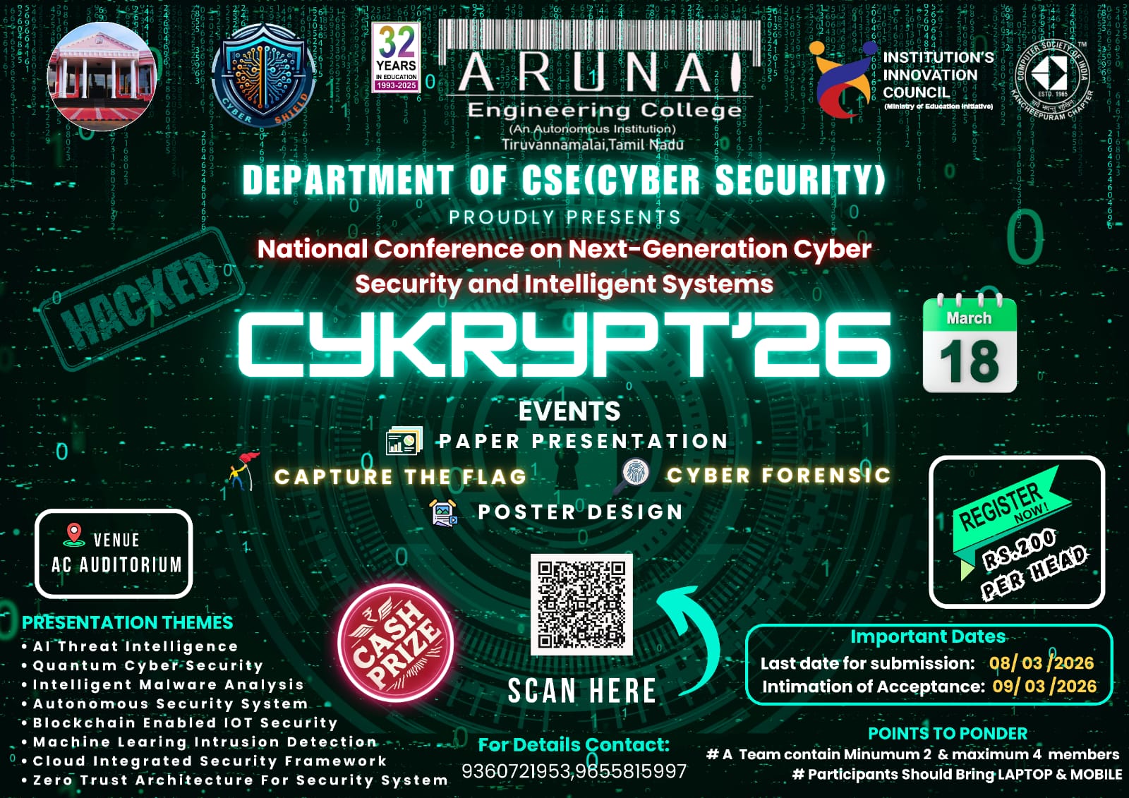 CYKRYPT'26 National Level Tech Event Poster 